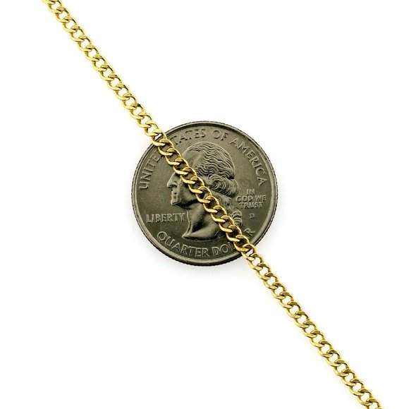 Real 10K Yellow Gold 2mm Cuban Link Chain Necklace 16" inch - Picture 2 of 6